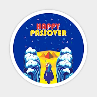 Passover Exodus from Egypt Hebrew: "Happy Passover!" Pesach Jewish Holiday poster. Moses parting the Red Sea, Israelites cross on dry ground. Poster Contemporary ART gifts idea Magnet